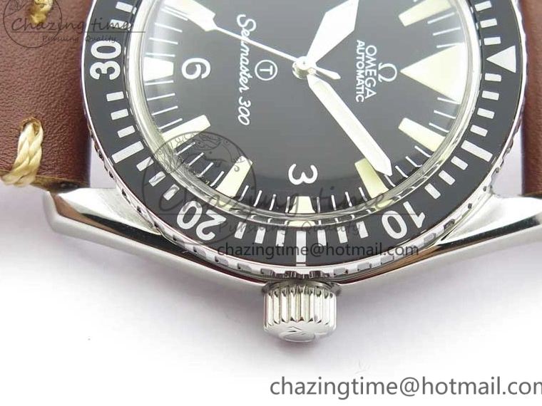 0322 Practical Vintage Seamaster 300 No Date T SS B12 Black Dial On Brown Leather Strap A2836 (Free Nylon Strap) 7910